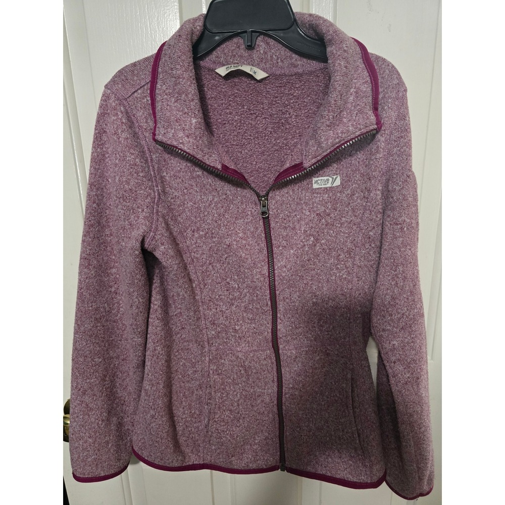 Old Navy Active Womens Fleece Jacket Purple Heathered Full Zip Mock Neck Medium